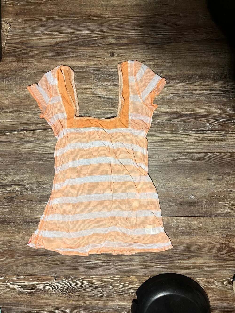 Lucky Brand Gauze Babydoll Top Orange White Striped Short Sleeve